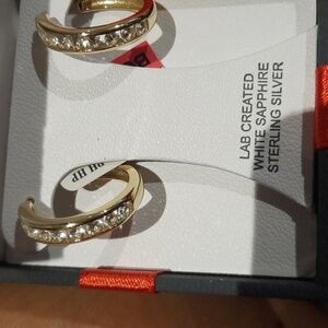GENUINE 14K GOLD OVER STERLING SILVER WHITE SAPPHIRE SEPTEMBER BIRTHSTONE hoops